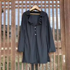 Vintage レトロ フリル シースルー シフォンブラウス カーディガン 黒
