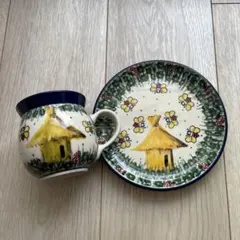 ポーリッシュポタリー チーズレディ カリヒ 水色のマーガレットと