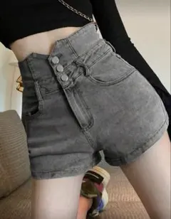 ハイウエスト グレー ショートパンツ ジーンズ SHEIN パンツ ズボン