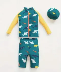 サメ柄 長袖水着セット 150cm 帽子付き３点セット