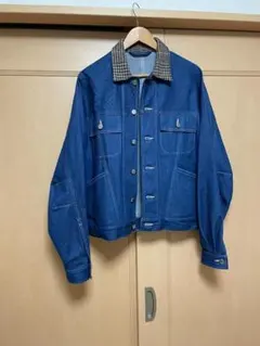 デニムジャケット ダークブルー チェック襟