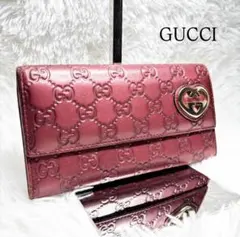 ✨美品✨　グッチ　長財布　シマ　ラブリーハート　レザー　二つ折り　赤