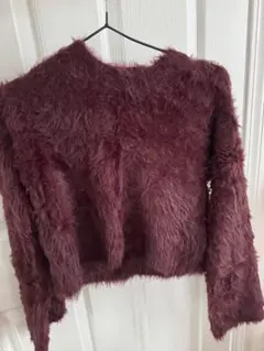 ファー風バーガンディ長袖セーター
