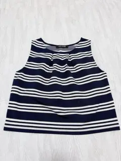 CECIL McBEE ストライプ ノースリーブ トップス ネイビー