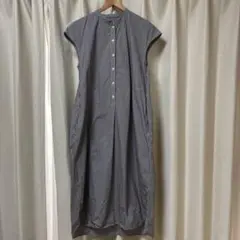 無印良品　フレンチスリーブワンピース　ギンガムチェック　M ノーカラー