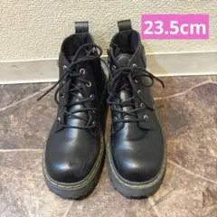 美品 韓国通販 厚底レースアップブーツブラック 23.5cmサイドジップ レザー