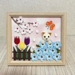 【6】季節の飾り　ネモフィラ　お花畑　フレーム　ちりめん細工　つまみ細工