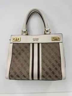 【GUESS】ハンドバッグ ベージュ/ブラウン ストライプ/本品のみ