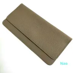 本革 薄型ソフト二つ折り長財布 グレージュ 匿名配送 5236-11