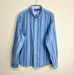 NAUTICA XXL ボタンダウン ストライプ 長袖シャツ 青のサムネイル