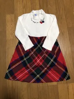 ファミリア　長袖　レッド　チェック柄 ワンピース　110cm