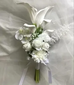 ウェディングブーケ ＆ ブートニア　アーティフィシャルフラワー　白