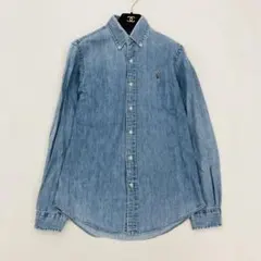 1544 ラルフローレン　長袖　シャツ　デニム 刺繍　カラーポニー　ロゴ　M相当