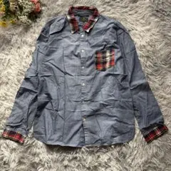 アールニューボールド　長袖シャツ　メンズ　【XL】　ブルー　チェック　コットン