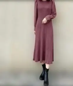 ココディール　パフスリーブフレアニットワンピース