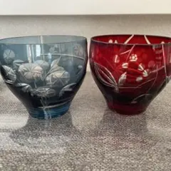 青と赤の江戸切子のペアグラス