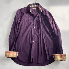 ✨美品✨バーバリー　紫　長袖シャツ　ノバチェック　XL