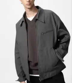 【美品/UNIQLO/ユニクロ】メンズジップアップブルゾン/グレー