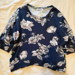 MOUSSY 花柄 ネイビー 五分袖チュニック スウェットのサムネイル