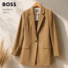 美品BOSSヒューゴボスロング丈レディースジャケット茶色ライトブラウンのサムネイル