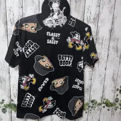 ベティブープ総柄半袖Tシャツ ブラック　ベティちゃんTシャツ ベティトップス