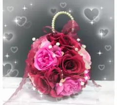 華やか赤＆濃ピンクのボールブーケ　和洋どちらにも　ブートニア付き