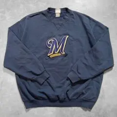 90s Majestic MLB ブルワーズ スウェット XL ネイビー 刺繍