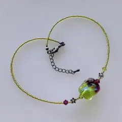 とんぼ玉ネックレス。ハンドメイド。ダイクロ箔入りとんぼ玉。長さ３７㎜～４２cm位