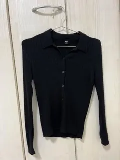 UNIQLO メリノリブポロカーディガン　黒　ブラック