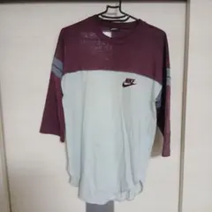 NIKE 七分袖カットソー M ワインレッド/ライトブルー　春　夏　秋迄
