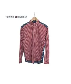 ★ 90s トミーヒルフィガー 星条旗柄 ストライプ 刺繍ロゴ 長袖 シャツ