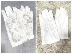 新郎・新婦用ウェディンググローブセット（ショートグローブ花柄レース・サテン）