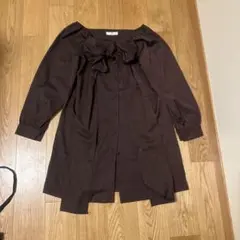 ブラウン ボウタイ 長袖 ワンピース