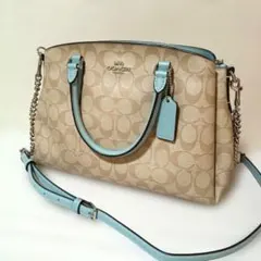 COACH コーチ シグネチャー ハンドバッグ スカイブルー ターコイズ