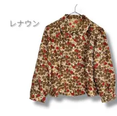 美品　レナウン　昭和レトロ　総柄　花柄　とろみブラウス　短丈　シニア