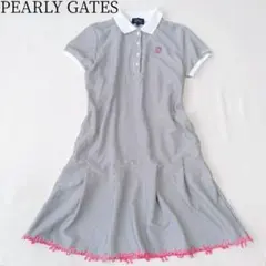 【パーリーゲイツ】ゴルフ　ワンピース　ストライプ　ロゴ　刺繍　フレア　近年モデル