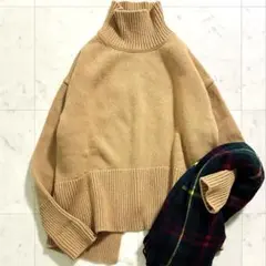 人気♪ アダムエロペ タートルバックスリットニット LL相当 キャメル 茶
