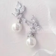 パールジルコニアリーフピアス結婚式ウェディング成人式発表会パーティーブライダル