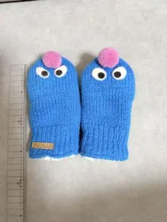 青色ニットミトン 手袋 子供用