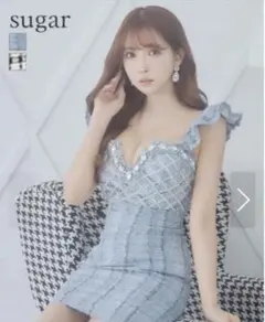 sugar ローブドフルール 水色フリルビーズタイトドレス