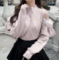 GRL フェザーショルダーオープンニットトップス