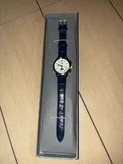 ネイビー レザー アナログ腕時計 クォーツ