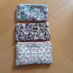 インド刺繍リボン　デザインポーチ3個セット