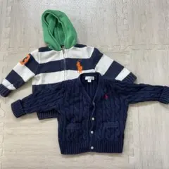 子供用カーディガン2点セット（フード付き、ケーブルニット）