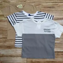 新品 未使用 CAMPING ボーダー 配色 英字プリント 半袖 Tシャツ 90