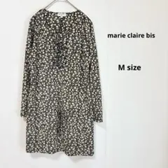 marie claire bis 幾何学模様ワンピース　M 長袖　フリル　ひざ丈のサムネイル