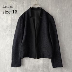 レリアン Leilian ツイードノーカラージャケット ラメ ネイビー 13L