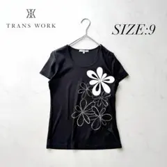 美品✨ 【トランスワーク】花柄カットソー M 黒 綿100% 日本製のサムネイル