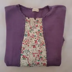 KP ニットプランナー重ね着風チュニックトレーナー 紫色 花柄150cm