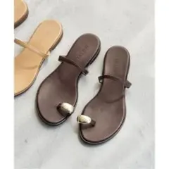 美品✨人気　ルタロン メタルサムリングサンダル 　チョコブラウン×ゴールド　LLのサムネイル